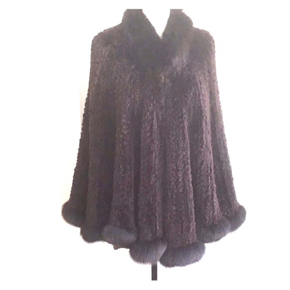 Fur cape.  Shaved beaver and fox trim.  Knitted